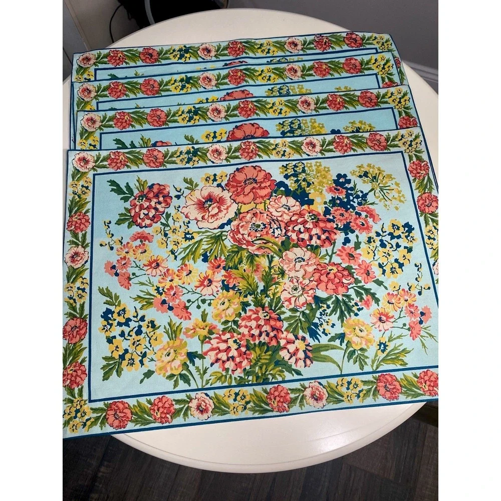 April‎ Cornell Floral Zinnia Garden Set of 4 Placemats Cottage Shabby French